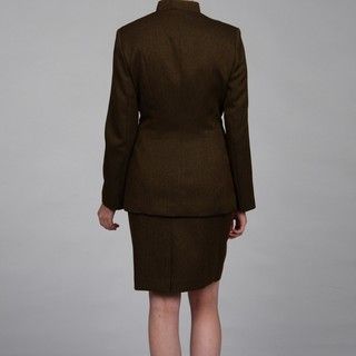 John Meyer Womens Mandarin Collar Leather Arrows Detail Skirt Suit