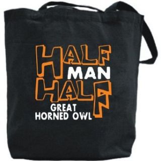 Canvas Tote Bag Black  Half Man , Half Great Horned Owl