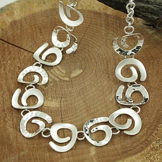 Sterling Silver Satin and Hammered Swirls Link Necklace (Mexico) Today