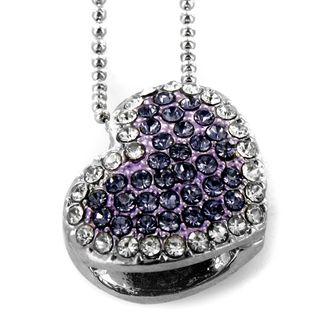Silvertone Purple Heart Crystal Necklace