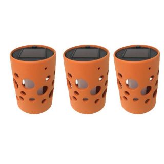 Orange Cylinder Ceramic Solar Light Pot with Bubble Cutouts (Set of 3