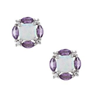 Sterling Silver Created Opal, Amethyst and Cubic Zirconia Earrings