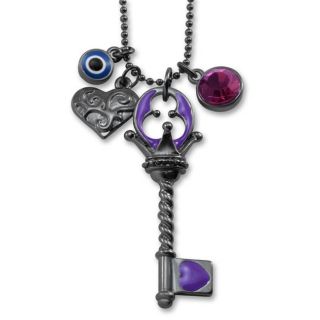 Dark Metal Multi Charm Purple Key Necklace