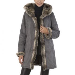 BGSD Womens Hooded Faux Shearling Coat   Dark Gray XL