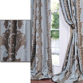 Medium Teal Blue With Cocoa Brown Print Faux Silk 120 inch Curtain