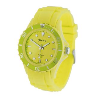 Geneva Womens Platinum Yellow Silicone Watch