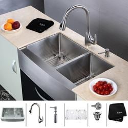 Kraus Stainless Steel Farmhouse Kitchen Sink/ Faucet/ Soap Dispenser