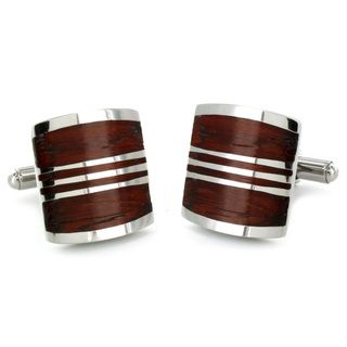 Stainless Steel Red Wood Inlay Art Deco Cuff Links