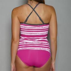 Jag Womens Pink/Charcoal Striped X back Tankini Swimsuit