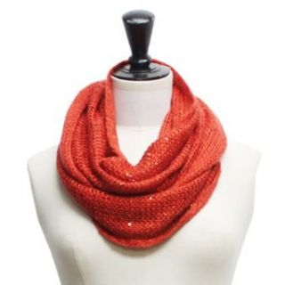 Orange Sequin Specked Open Knit Infinity Circle Ring Scarf