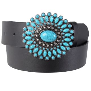 Journee Collection Womens Turquoise Stone Buckle Leather Belt