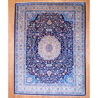 Persian Hand knotted Mashad Navy/ Beige Wool Rug (910 x 129