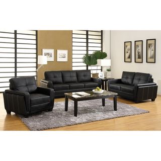 Bedford Black Leatherette Sofa, Loveseat and Chair Set