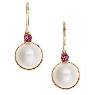 yach 14k Yellow Gold Mabe Pearl and Pink Tourmaline Earrings (13 mm