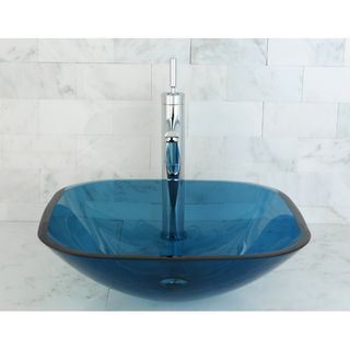 Blue Tempered Glass Vessel Bathroom Sink