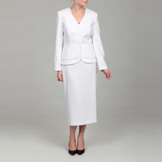 Emily Womens White Double Peplum Jacket Skirt Suit