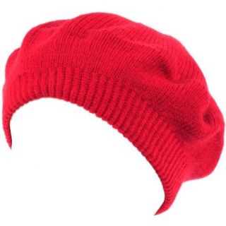 Solid Soft Beret Tam Tight 2ply Knit Winter Hat Red