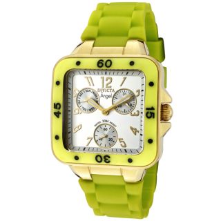 Invicta Womens Angel Light Silver Dial Neon Green Rubber Watch