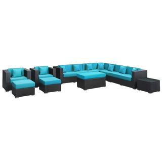 Cohesion Espresso with Turquoise Cushions Rattan 11 piece Outdoor Set