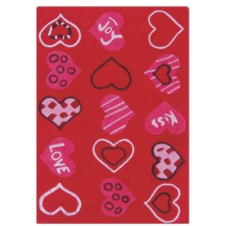 Hand carved Alexa Kids Valentine Heart Love Red Wool Rug (36 x 56
