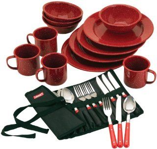 Coleman Speckled Enamelware Dining Kit (Red) Sports
