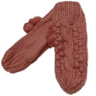 No Boundaries Womens Pink Knit Winter Mittens with Pom