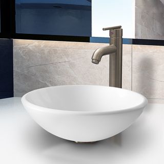 VIGO White Phoenix Stone Glass Vessel Sink with Brushed Nickel Faucet