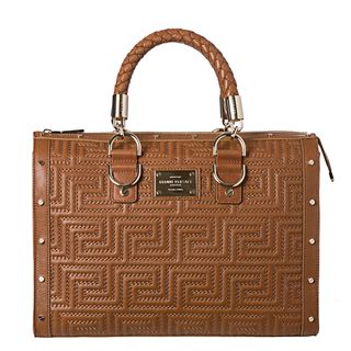 Versace Stitching Couture Brown Leather Bowling Bag