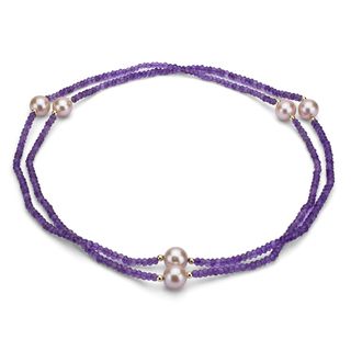 DaVonna 14k Gold Amethyst/ Pink FW 11 12mm Pearl Necklace (36 in) with