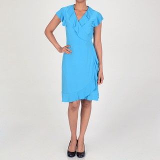 Tiana B Womens Turquoise Ruffled Wrap Dress