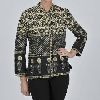 La Cera Womens Plus Size Quilted Mandarin Collar Jacket