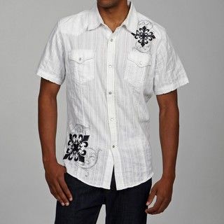 Pop Icon Mens White Cotton Embroidered Woven Shirt
