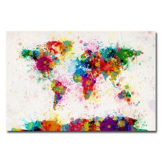 Michael Tompsett Paint Splashes World Map Canvas Art