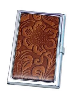 Brown Floral Business Card ID Case Clothing