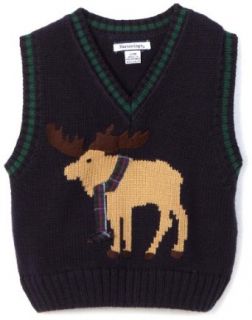 Hartstrings Baby Boys Infant Moose Sweater Vest, Navy, 12