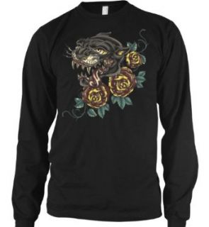 Panther And Roses Mens Tattoo Thermal Shirt, Classic Black