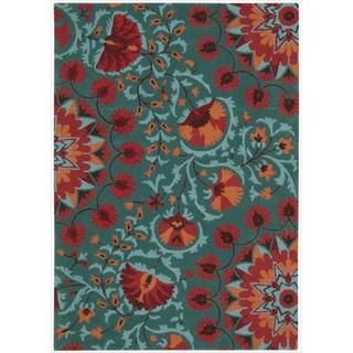Hand tufted Suzani Teal Floral Bloom Rug (8 x 106)