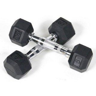 Pair of Rubber Coated Hex Dumbbells Size  5 lbs Sports