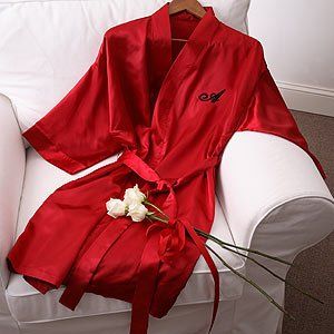 Personalized Red Satin Kimono Robe for Her Clothing