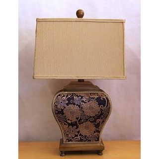 Traditional Black and Gold Tapestry Table Lamp