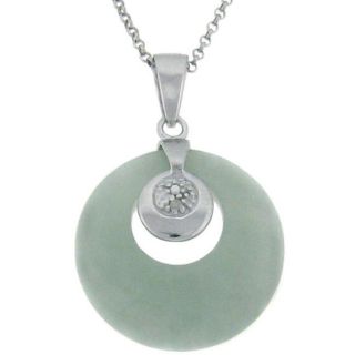 Sterling Silver Green Jade and Diamond Accent Circle Necklace