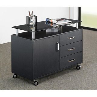 Deluxe Extra Wide Glass Top Rolling Storage Cabinet