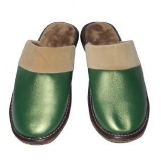 Womens Open Back Lounge / House Slippers with Leather Toe