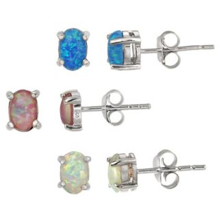 Glitzy Rocks Sterling Silver Multi colored Created Opal Stud Earring