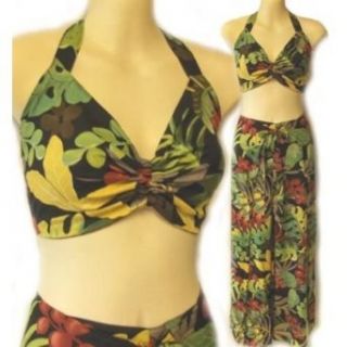 Heliconia Hawaiian Print Tropical Halter Wrap Top and