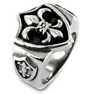 Stainless Steel Triple Fleur De Lis and Shield Ring