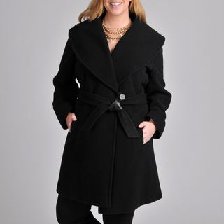 Larry Levine Womens Plus Black Shawl Collar Coat