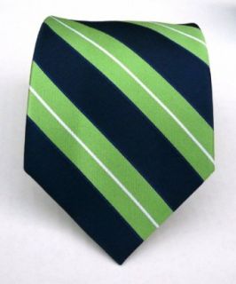 100% Silk Woven Navy and Apple Striped Tie Clothing