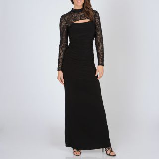Cachet Womens Black Lace Mock Shrug Shirred Gown Today $126.99 4.5