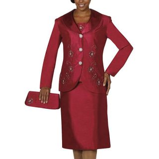 Nubiano Womens Burgundy Shantung Skirt Suit